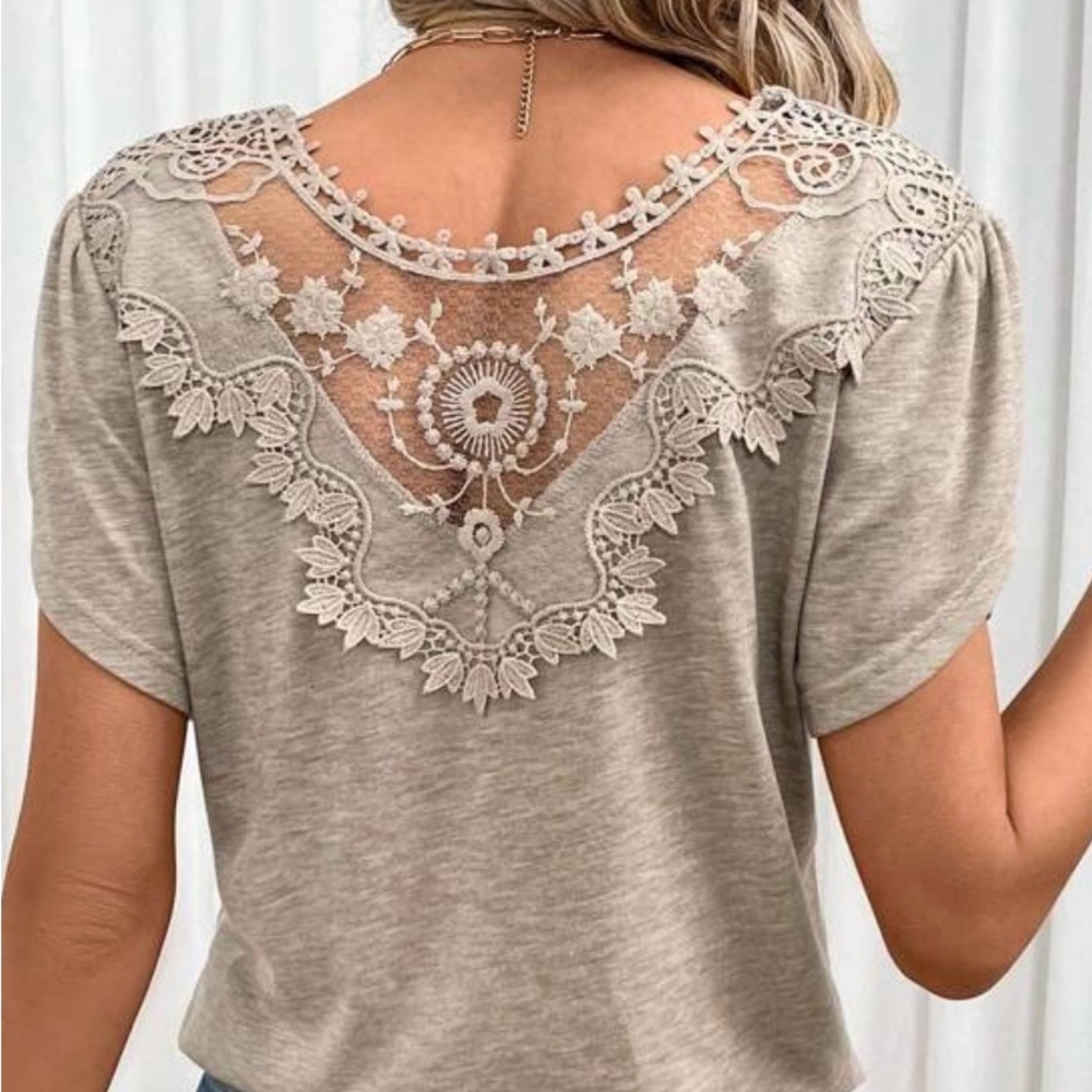 NEW Elegant Lace Back Top - Heather Brown